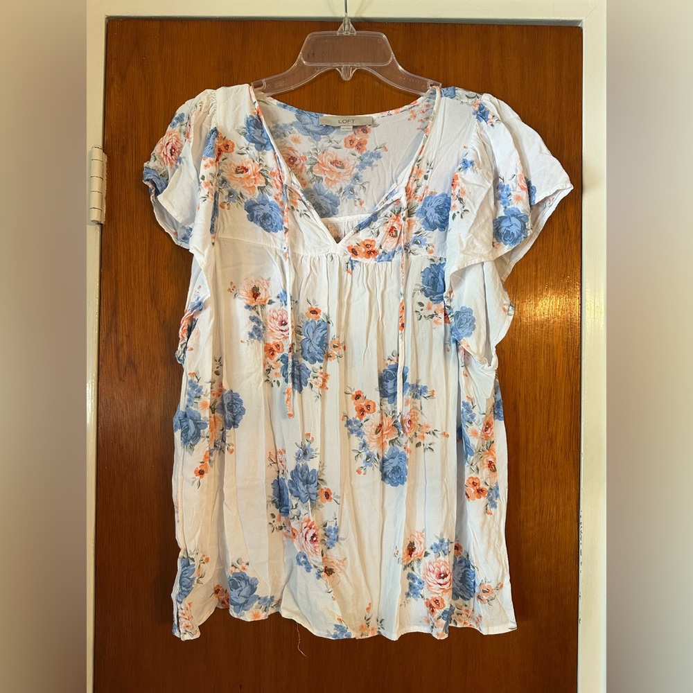 LOFT Floral Blouse - Blue and Pink